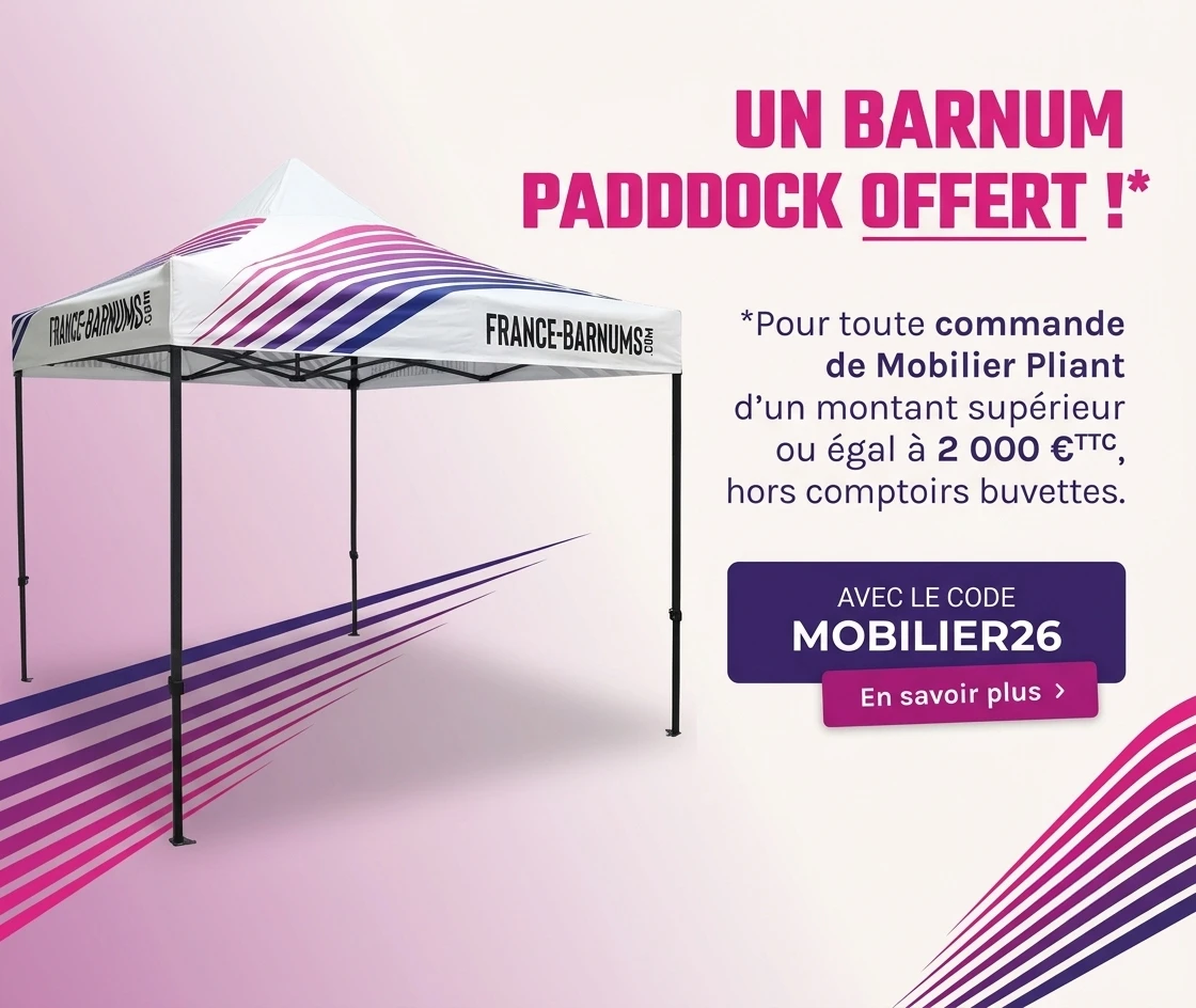 Opération Mobilier Pliant : un barnum 3×3 m offert pour toute commande dès 2 000 € TTC